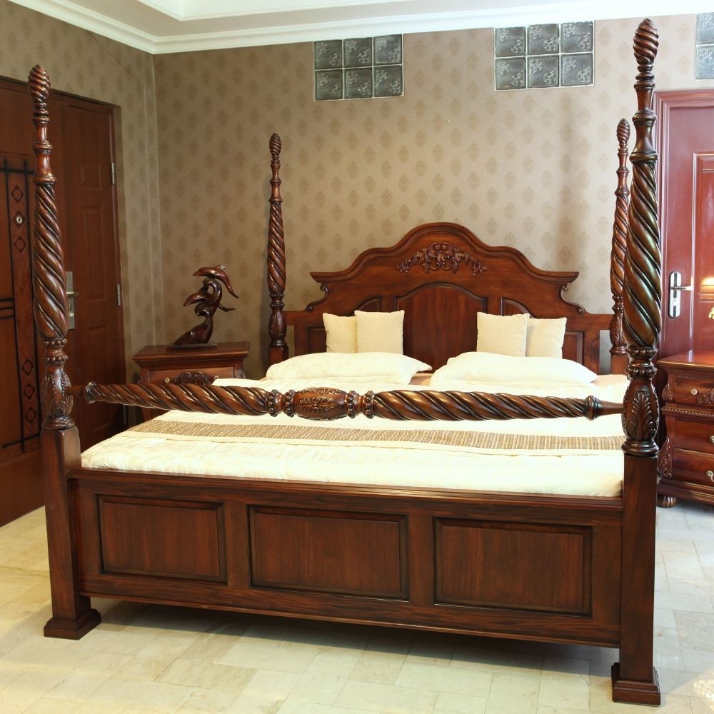 Solid Mahogany Wood Carved Dynasty Four Poster Bed Antique Reproduction Turendav Australia